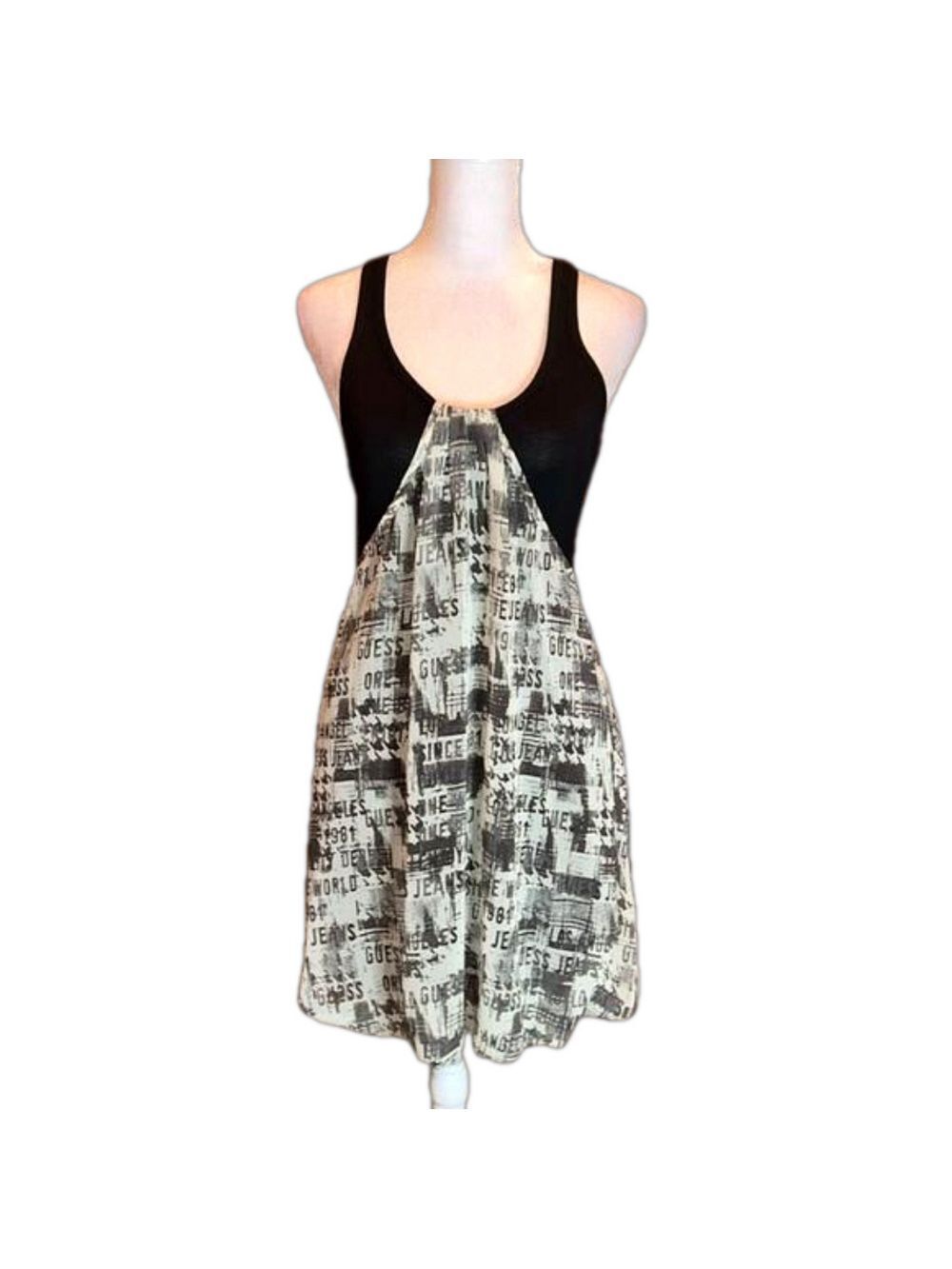 GUESS Unique Vintage Black w/ Cream Overlay with “Guess” words as print, Size S